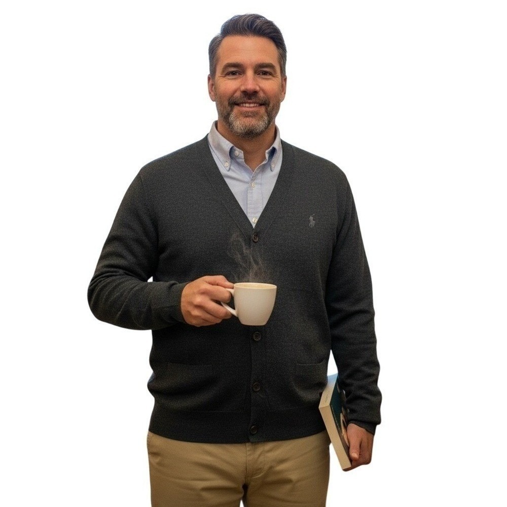 Polo Ralph Lauren Merino Wool Cardigan Sweater 4XLT Big and Tall Dark Gray NWOT